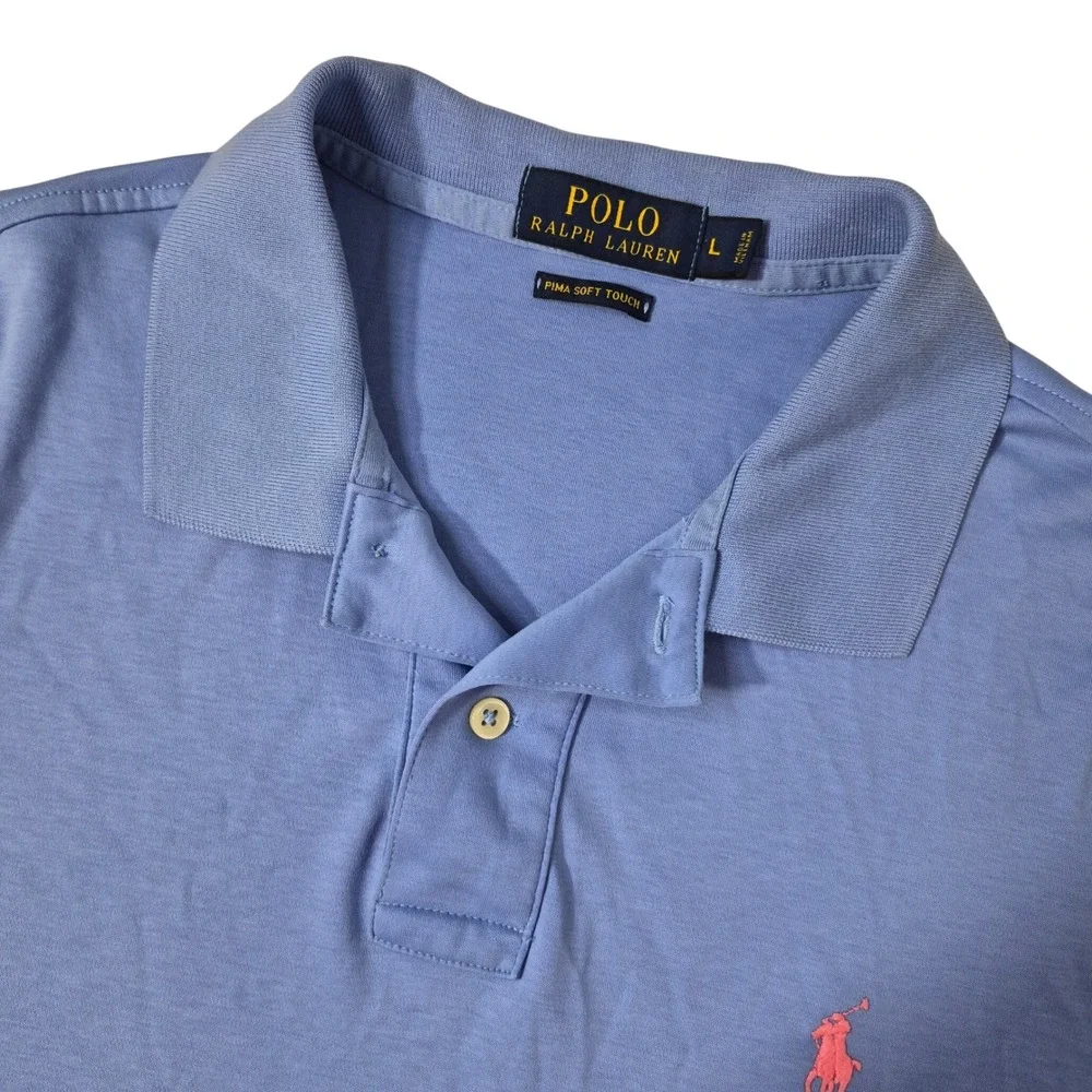 Polo Ralph Lauren Polo Men L Blue Pima Soft Touch Cotton Short Sleeve Casual